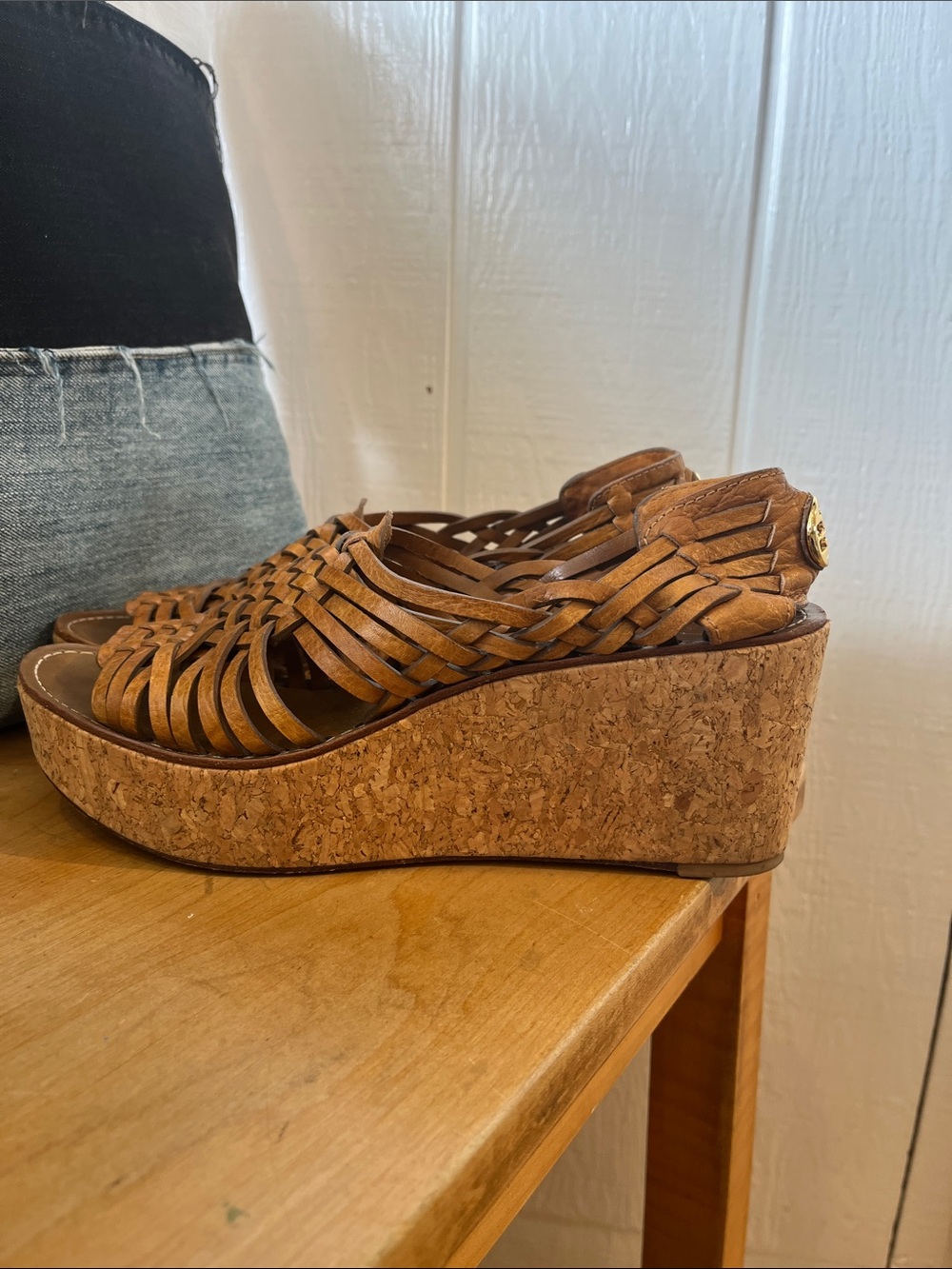 Tory Burch Woven Leather Wedge Espadrilles